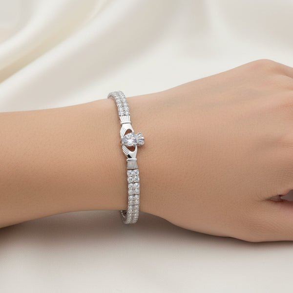 Sterling Silver Cz Claddagh Tennis Bracelet