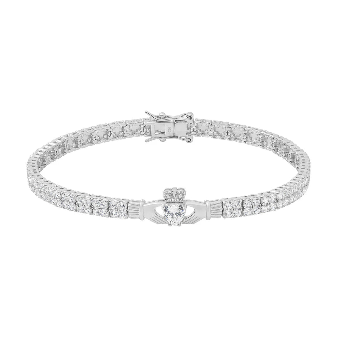Sterling Silver Cz Claddagh Tennis Bracelet