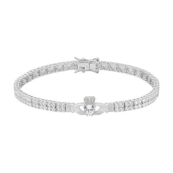 Sterling Silver Cz Claddagh Tennis Bracelet