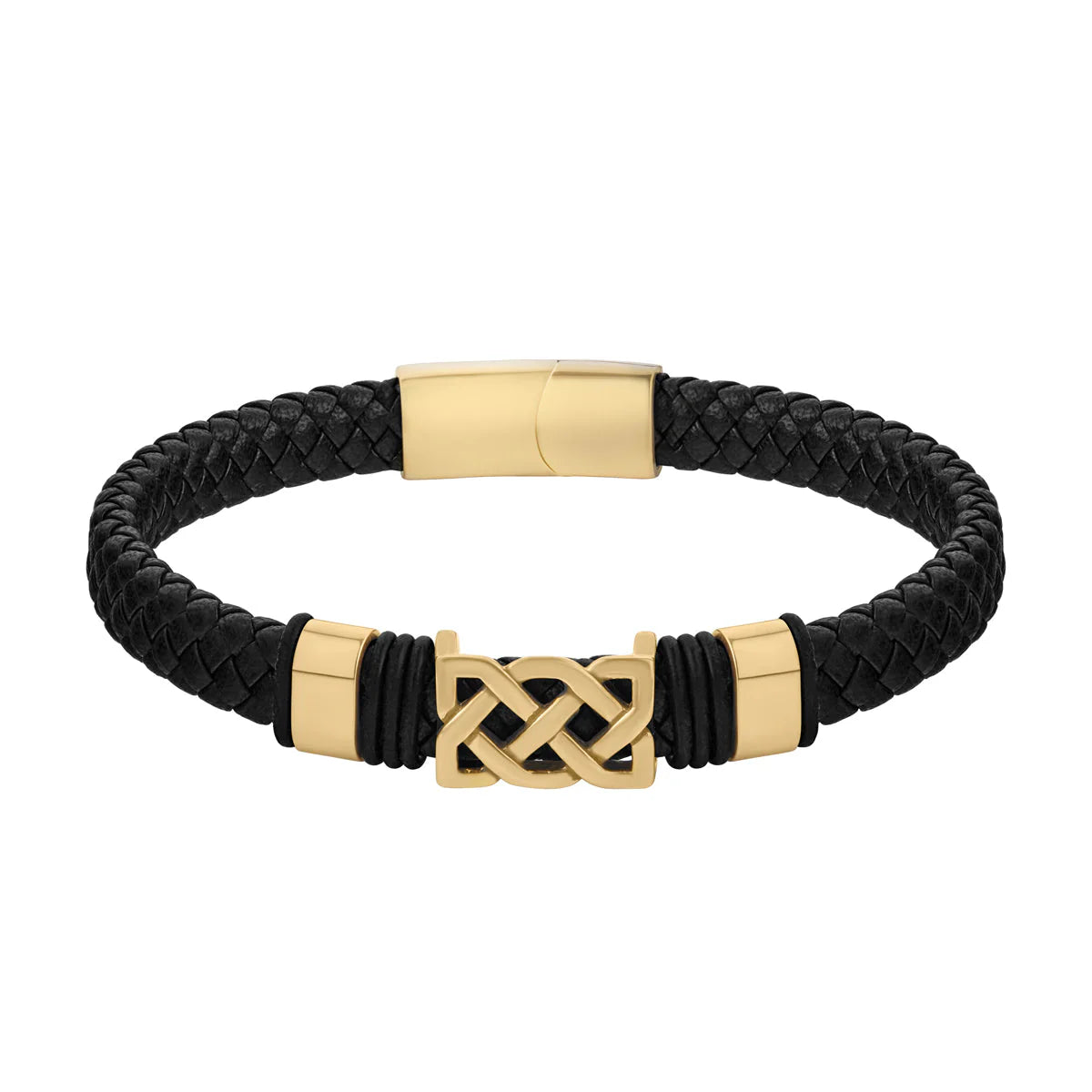 Gold Plated Black Leather Celtic Knot Bracelet