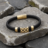 Gold Plated Black Leather Celtic Knot Bracelet