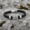 Rhodium Black Leather Celtic Knot Bracelet