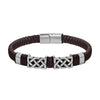 Rhodium Brown Leather Two Link Celtic Knot Bracelet