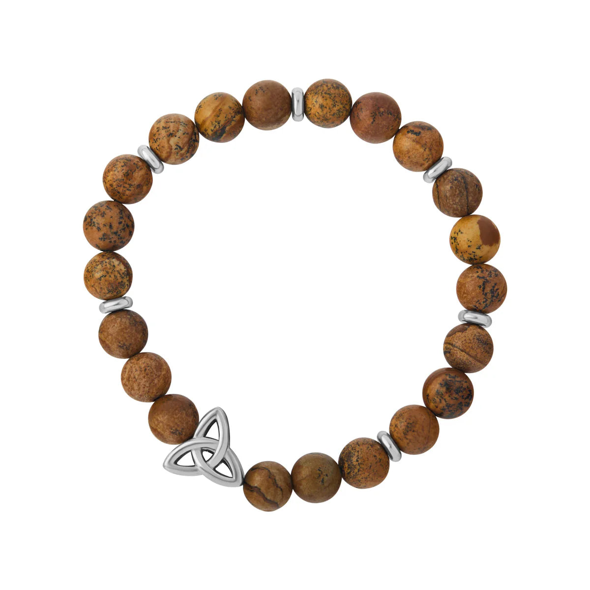 Rhodium Trinity Knot Brown Bead Bracelet