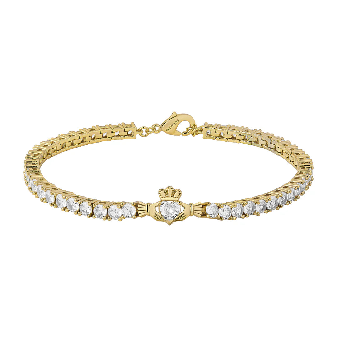 Gold Plated Crystal Claddagh Tennis Bracelet