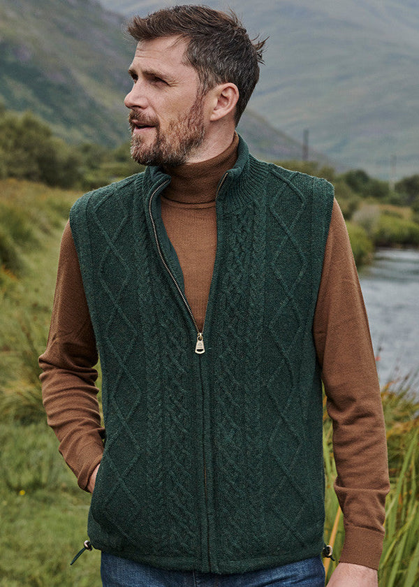 Aran Full Zip Fleece Gilet | Green