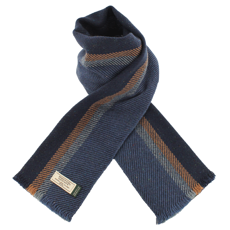 Mucros Donegal Wool Scarf | Denim Blue Herringbone | Made in Ireland