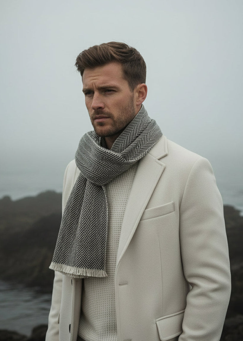 Mucros Grey Herringbone Donegal Scarf