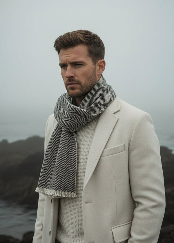 Mucros Grey Herringbone Donegal Scarf