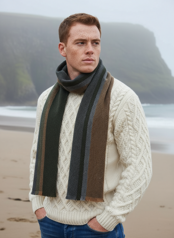 Mucros Donegal Scarf | Stripe Herringbone