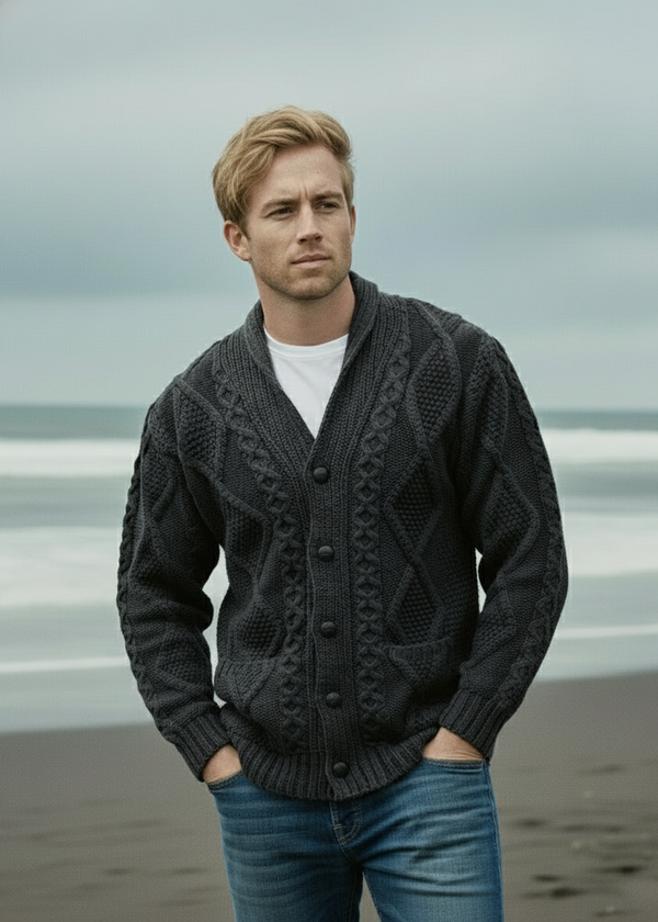 Aran Crafts Button Cardigan | Charcoal