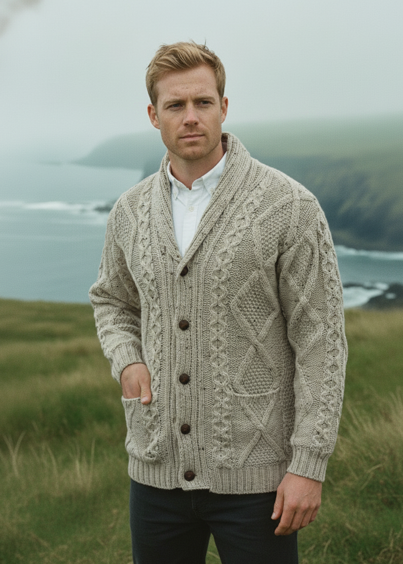 Aran Crafts Button Cardigan | Oatmeal