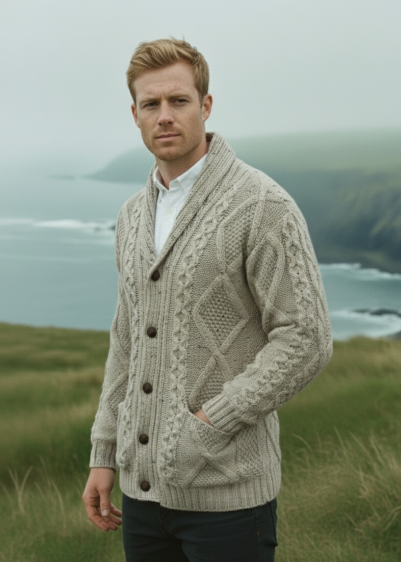 Aran Crafts Button Cardigan | Oatmeal