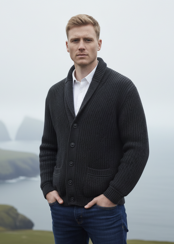 Aran Crafts Ribbed Cardigan | Charcoal