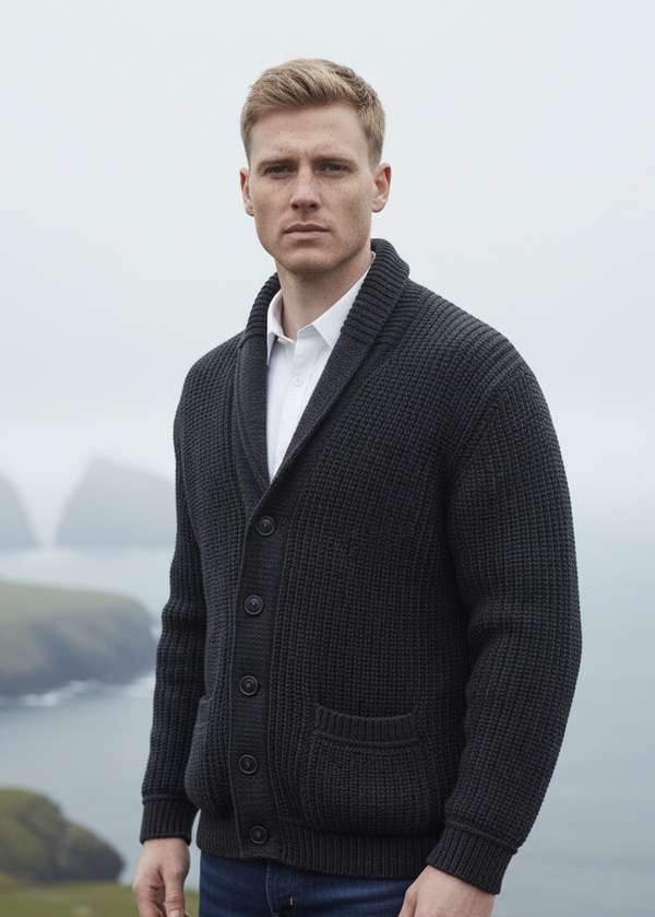 Aran Crafts Ribbed Cardigan | Charcoal