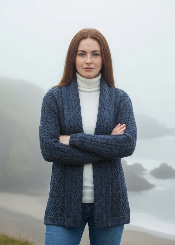 Herringbone Edge to Edge Aran Cardigan | Mallard