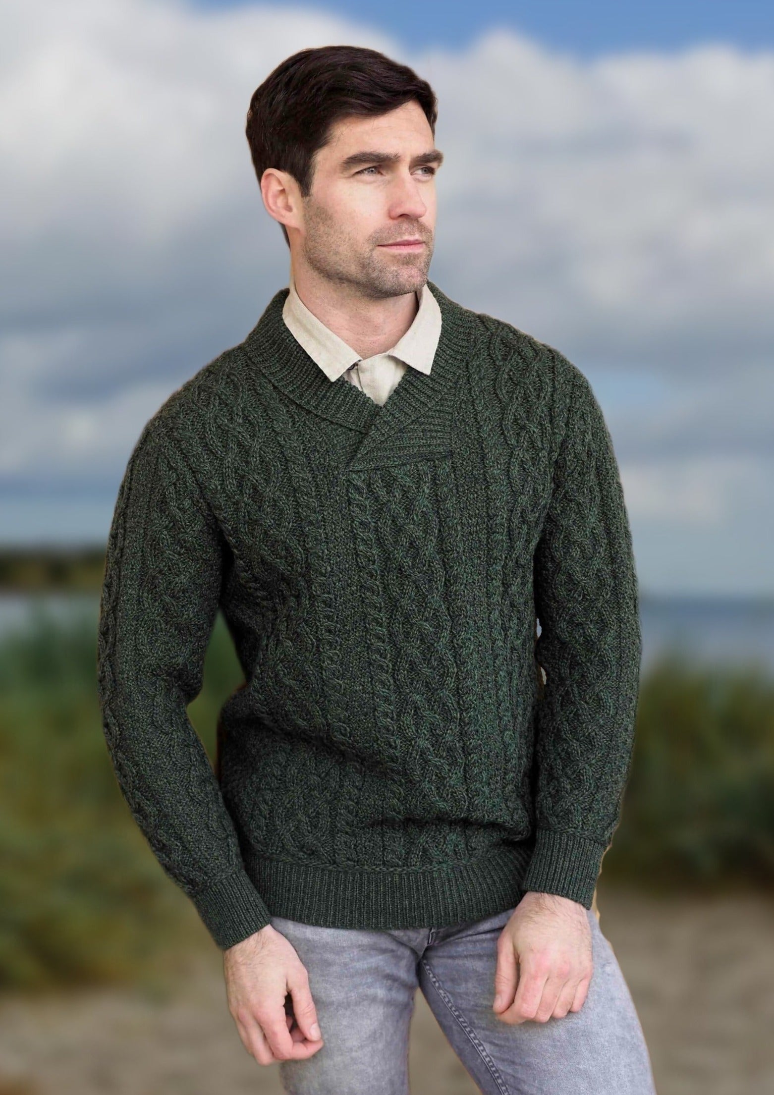 Aran Crafts Bunratty Collar Sweater - Army Green