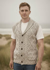 Men's Aran Button Sleeveless Cardigan | Oatmeal 
