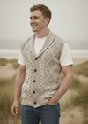 Men's Aran Button Sleeveless Cardigan | Oatmeal 