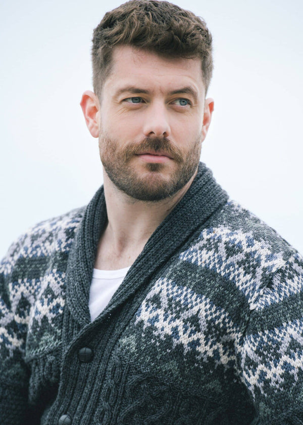 Aran Fairisle Button Cardigan | Charcoal