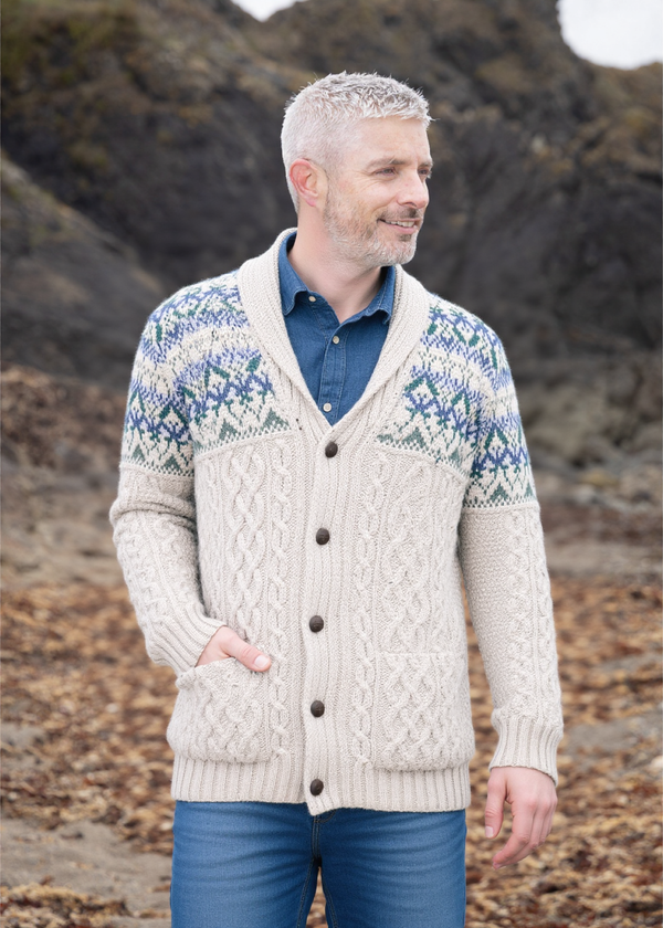 Aran Fairisle Button Cardigan | Oatmeal