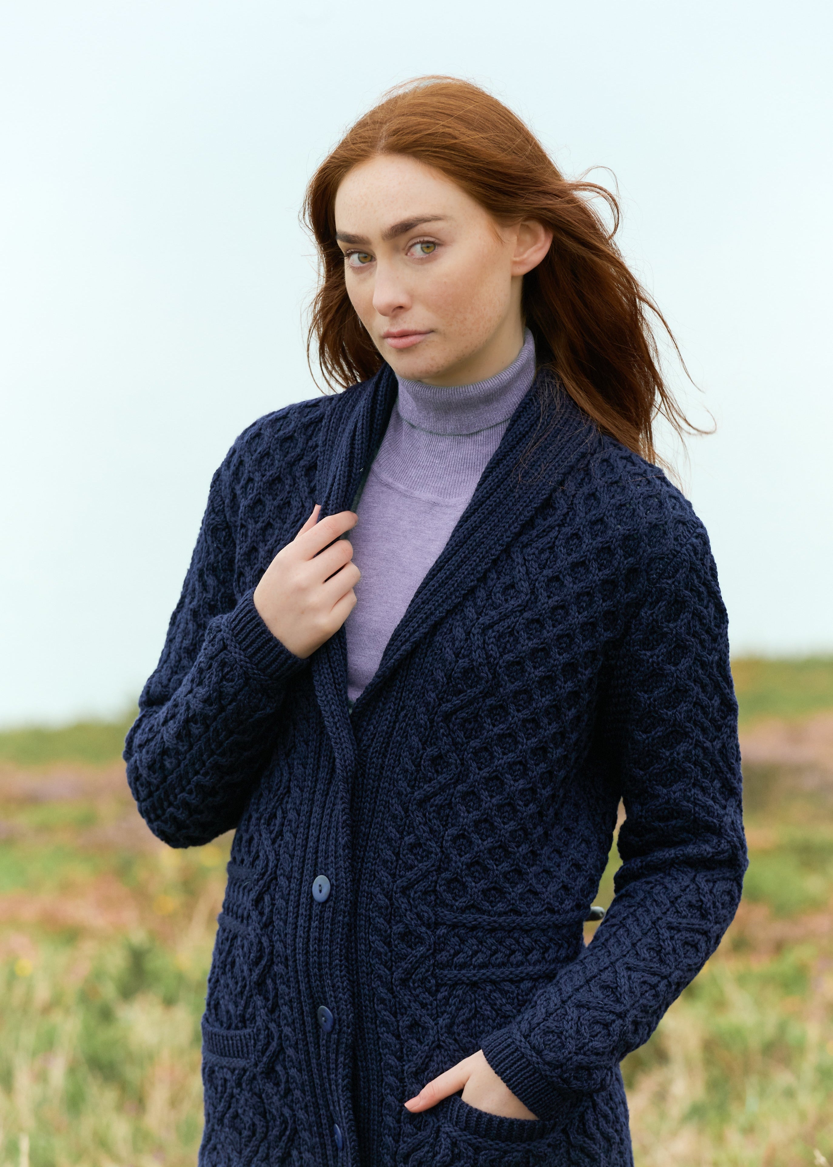 Aran Shawl Collar Button Coat