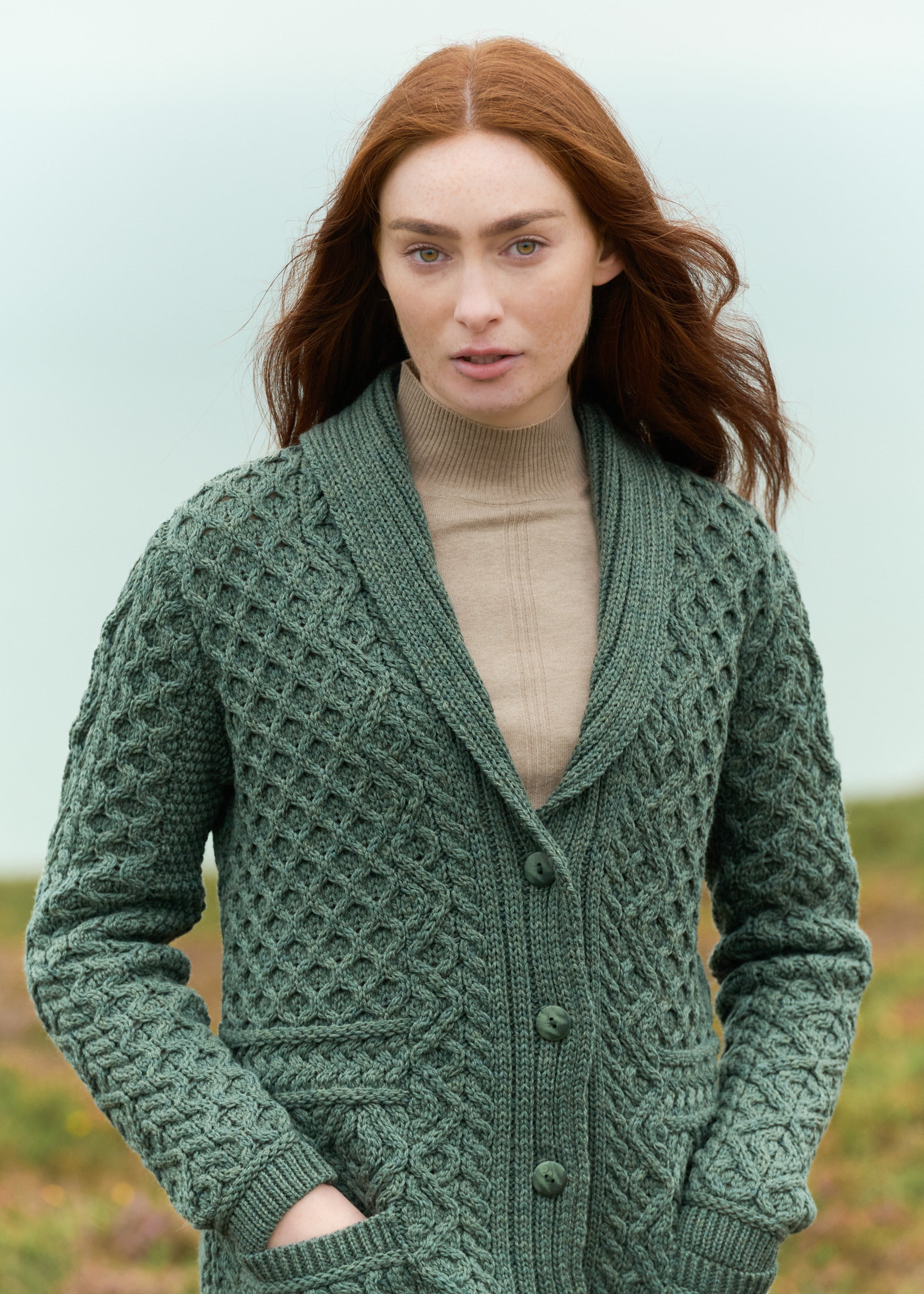 Aran Shawl Collar Button Coat