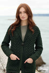 One Button Merino Wool Aran Hearts Cardigan | Cedar