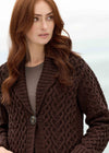 One Button Merino Wool Aran Hearts Cardigan | Chocolate