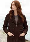 One Button Merino Wool Aran Hearts Cardigan | Chocolate