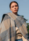 John Hanly Lambswool Cape | Cream Taupe & Denim Check