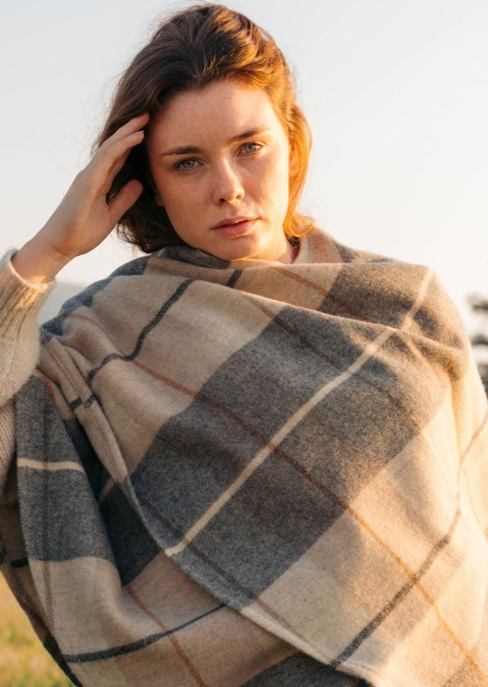 John Hanly Lambswool Cape | Rust Cream & Brown Mix