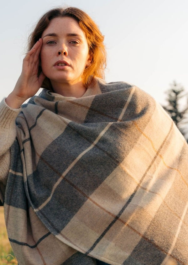 John Hanly Lambswool Cape | Rust Cream & Brown Mix