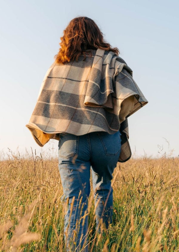 John Hanly Lambswool Cape | Rust Cream & Brown Mix