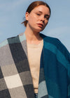 John Hanly Lambswool Cape | Turquoise Blue Check