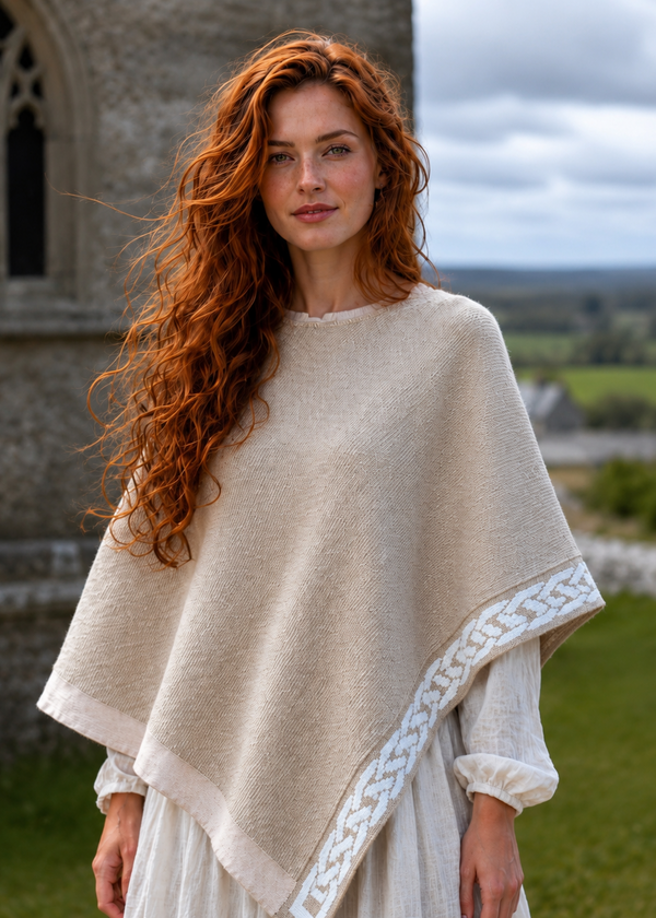 Saol Ladies Celtic Weave Wool Cape – Beige