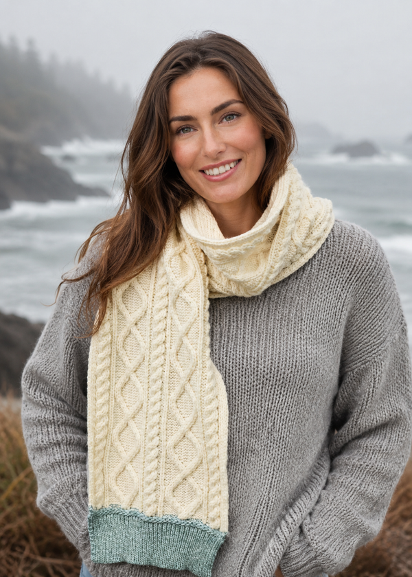 Two Tone Aran Scarf Mermaid  Natural