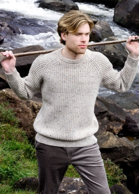 Men's Fisherman Aran Rib Sweater | Oatmeal