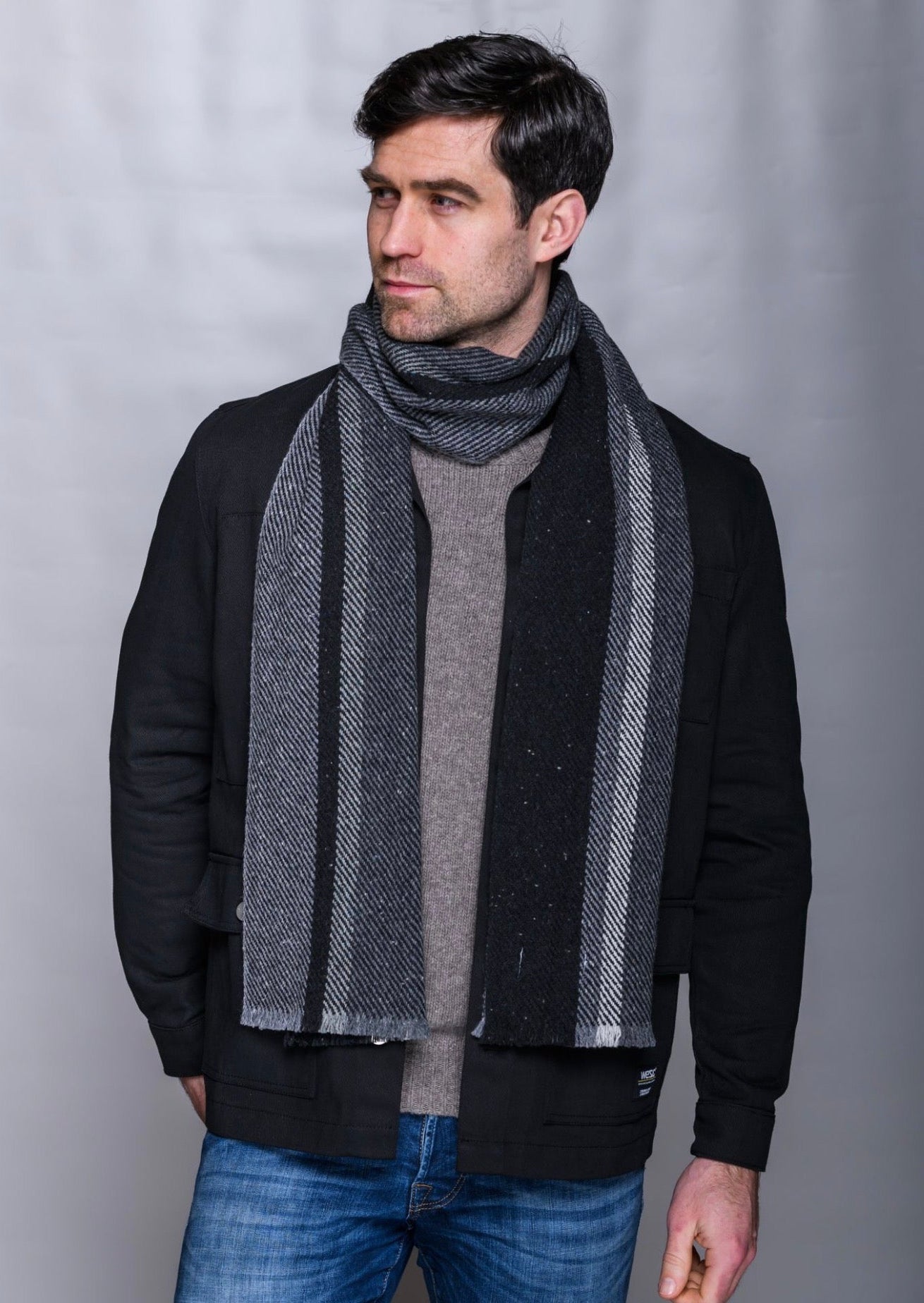Mucros Donegal Wool Scarf | Grey Black | Made in Ireland