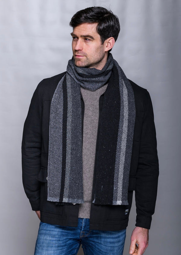 Mucros Donegal Wool Scarf | Grey Black | Made in Ireland