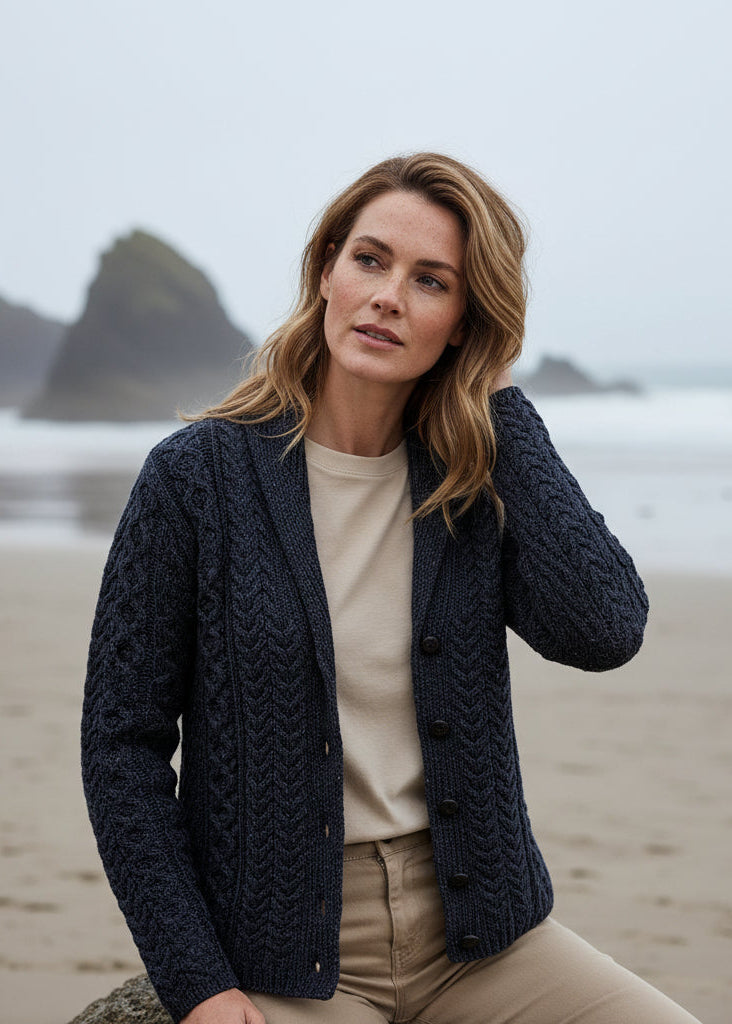 Shawl Collar Aran Cardigan | Charcoal
