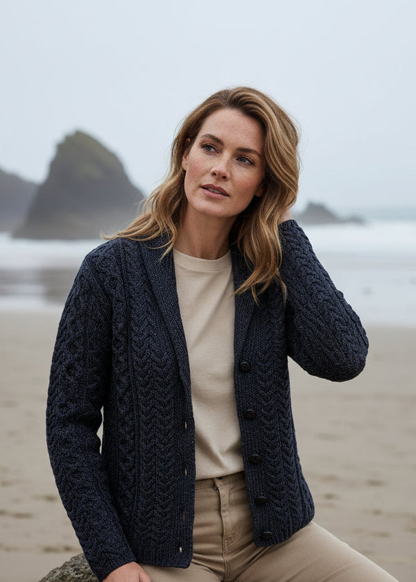 Shawl Collar Aran Cardigan | Charcoal