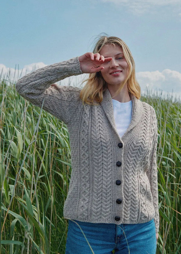 Shawl Collar Aran Cardigan | Oatmeal