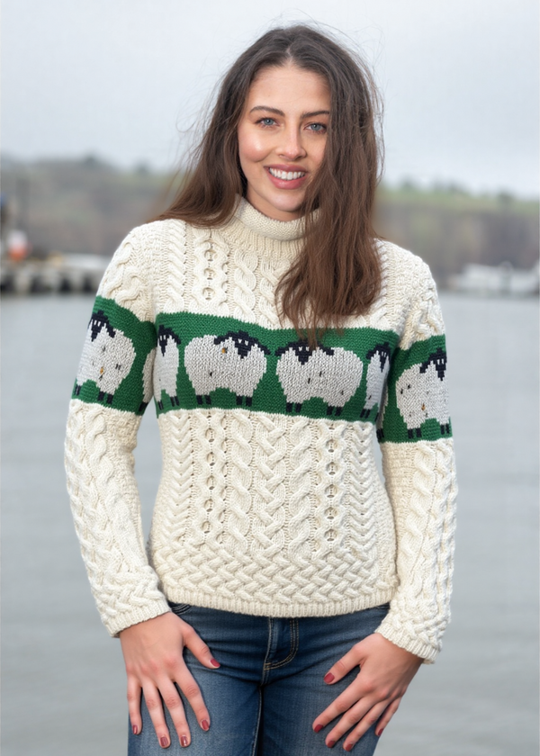 Sheep Cowl Neck Aran Sweater 