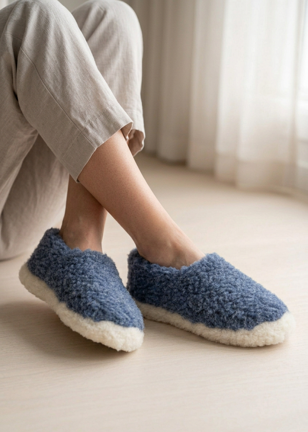 Sheep by the Sea Navy Wool Slippers | Unisex Irish Wool Slippers
