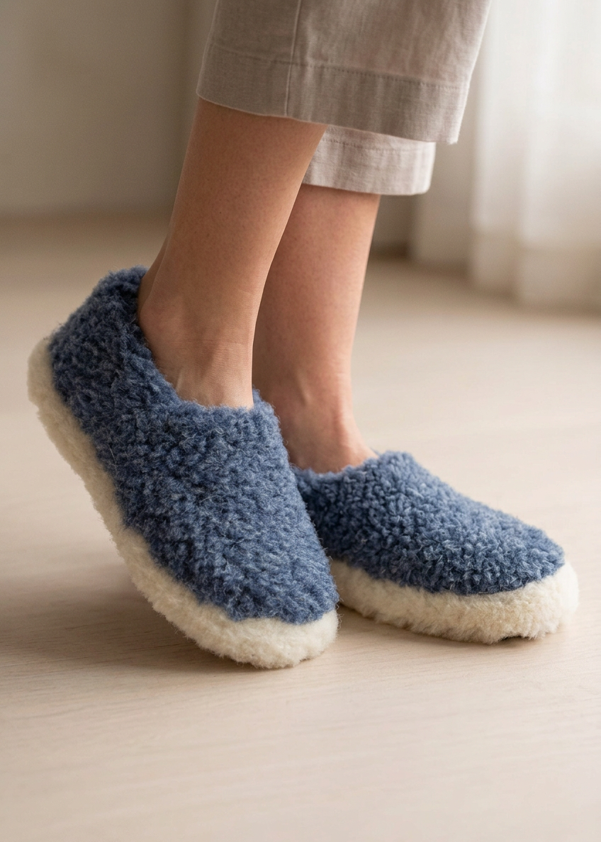 Sheep by the Sea Navy Wool Slippers | Unisex Irish Wool Slippers