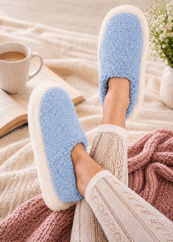 Sheep by the Sea Slippers | Cosy Wool Slippers in Baby Blue