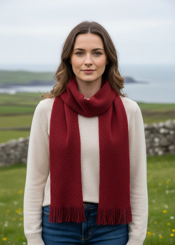 Mucros Red Skellig Scarf | Merino Wool & Cashmere Blend