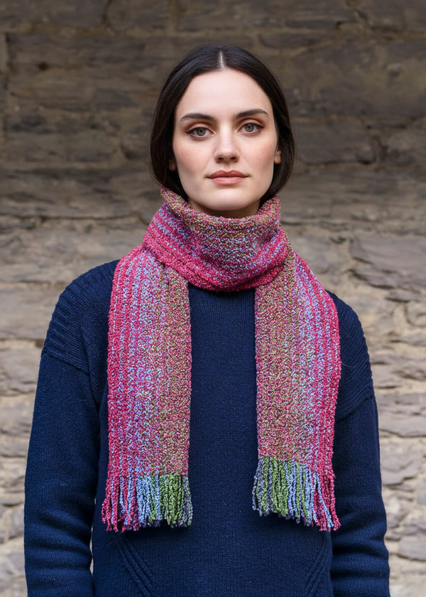 Mucros Skellig Scarf – Pink Lilac Green | Merino Wool & Cashmere Blend