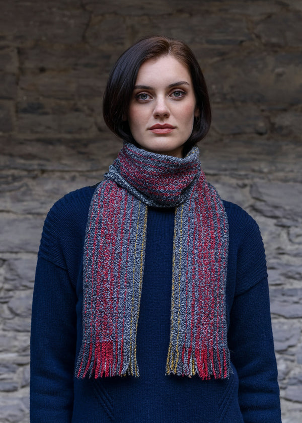 Mucros Skellig Scarf | Red Charcoal Mustard